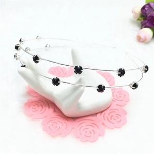 Minimalist double layer silver metal headband with faceted black crystal gemstones