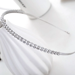 Serre-tête élégant à deux rangées de strass avec monture en alliage d'argent pour femmes