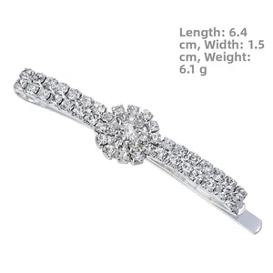 Silver rhinestone hair clip with crystal flower detail measuring 6.4cm in length and 1.5cm width