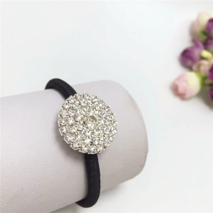 Elegant Korean style black elastic hair tie with sparkling rhinestone floral pendant