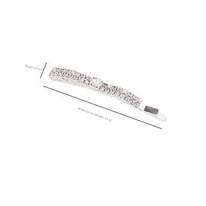 Detail view of a 6.5cm silver metal hair clip featuring double rows of sparkling rhinestones