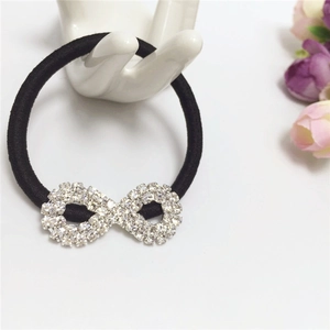 Korean Style Sweet Fashion Rhinestone Hair Ties For Women Black Elastic Hair Band Bow Infinity Round Alloy Headwear Accessories
