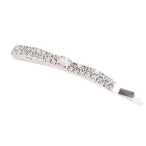 Elegant silver hair clip with double rows of sparkling rhinestones and a center crystal
