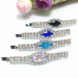 Rhinestone Hair Clips Alloy Silver Plated Marquise Crystal Hairpins Elegant Fashion Side Clips For Women Headwear Jewelry