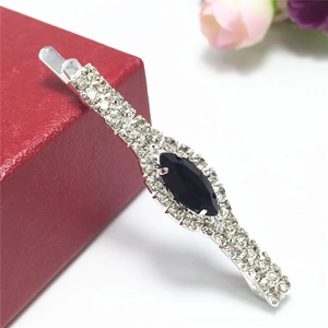 Sparkling rhinestone hair clip with black marquise gemstone on elegant gift box