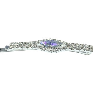 Exquisite silver hair clip with purple marquise crystal and rows of sparkling rhinestones