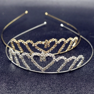 Sparkling rhinestone heart crown headband in gold and silver finish for bridal or girls
