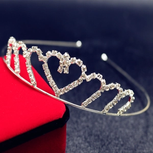 Sweet Heart Shaped Kids Rhinestone Tiara Headband Alloy Crown Hair Accessory For Girls Birthday Party Wedding Gold Silver