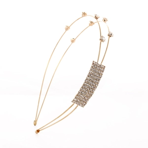 Elegant double-layered gold metal headband with sparkling square rhinestones for women