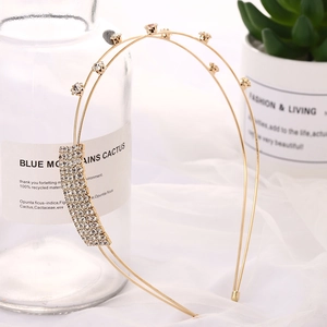 Elegant double-layered gold headband with square rhinestone detail for weddings