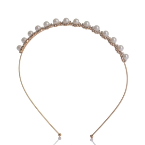 Elegant gold metal headband with white faux pearls and crystals for women accessories