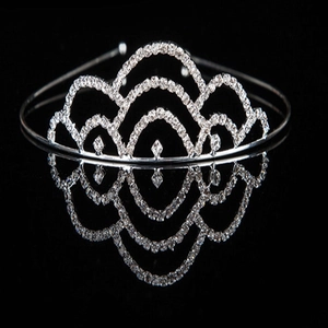Elegant silver tiara headband with sparkling crystals and rainbow arc design for weddings