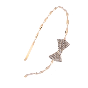 Serre-tête élégant doré avec nœud en cristaux et design en métal torsadé pour femme