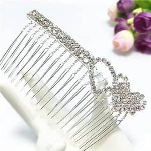 Elegant Double Heart Rhinestone Hair Comb Silver Alloy Crystal Insert Comb For Wedding Party Women Hair Accessories