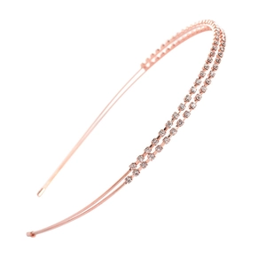 Serre-tête élégant en or rose avec double rangée de strass et design en métal