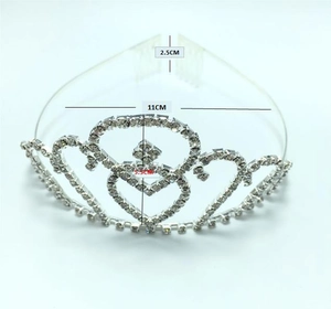 Detailed view of silver crystal tiara showing 11CM width and 5.5CM height dimensions