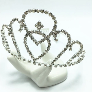 Shiny Silver Alloy Rhinestone Kids Crown Tiara Heart Shape Hair Comb For Girls Performance Birthday Wedding Party Hair Accessories
