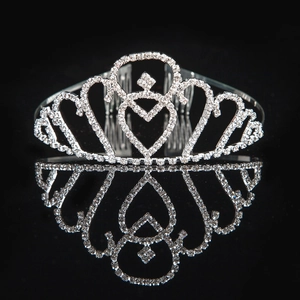 Silver heart tiara comb with sparkling rhinestones for bridal or party hairstyle