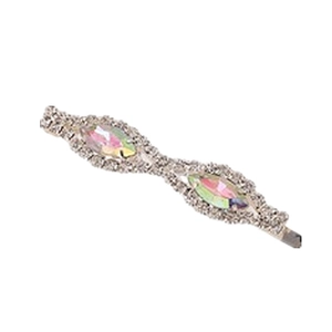 Barrette à cheveux strass argentée avec pierres marquises colorées sur fond blanc