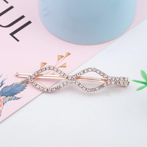 Sparkling rose gold geometric diamond hair clip with white crystals for elegant styling