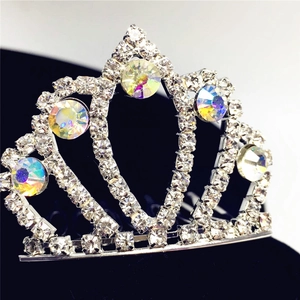 Diadema da Principessa per Ragazze Pettine per Capelli in Lega Argento Strass Con Cristalli Colorati AB per Matrimonio Festa