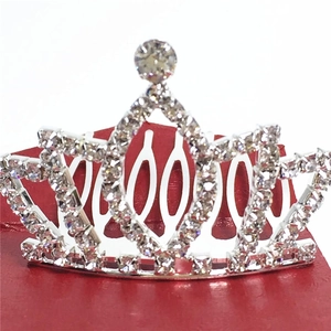 Princess style silver crown hair comb with sparkling rhinestones and heart design