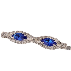 Barrette à cheveux élégante en strass bleu marquise avec une base en alliage argenté