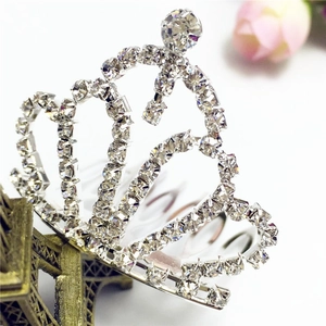 Sparkling crystal heart tiara hair comb for girls with silver metal frame for weddings