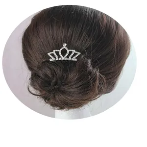 Princess Crown Hair Comb Silver Alloy Sparkling Rhinestone Tiara Clips For Girls Kids Wedding Party Performance Hair Accessories