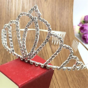 Elegant silver heart crown headband with sparkling rhinestones and securing hair combs