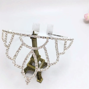 Elegant silver bridal crown with radial arched crystals and secure side combs
