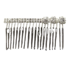 Silver bridal hair comb with rhinestone flowers and double row crystals on white base
