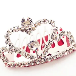 Peigne à cheveux couronne de cœur argenté pour filles avec strass étincelants