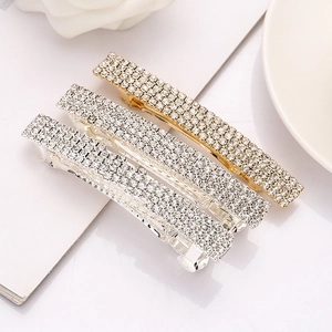 Fashion Women Rhinestone Multi Row Hair Clip Elegant Alloy Electroplated Spring Barrette Sparkly Gold Silver Headwear Accessory
