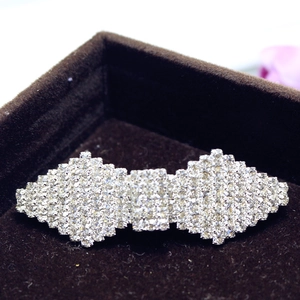 Korean Style Rhinestone Bow Fan Shaped Hair Clips Silver Alloy Spring Clip Bridal Wedding Banquet Hair Accessories For Women