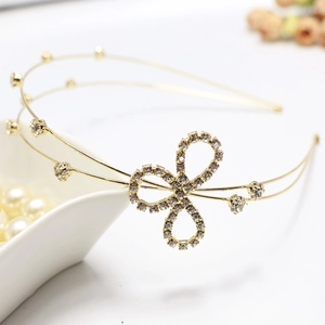 Elegant gold double-layered headband with sparkling rhinestones and crystal infinity charm