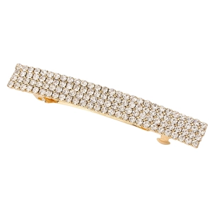 Elegant gold-tone hair clip with four rows of sparkling round clear rhinestones