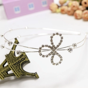 Silver thin headband with rhinestone double loop bow design for elegant hair styling