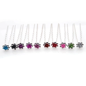 Set di 10 forcine per capelli con rose di cristallo, strass colorati e base in metallo