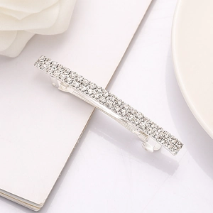 Elegante fermaglio per capelli con doppia fila di strass e molla in metallo argento