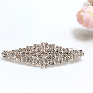 Elegant silver hair clip with layered white rhinestones and a spring buckle for weddings