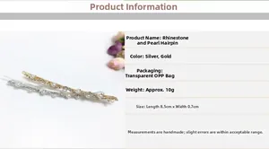 Spécifications de taille pour les barrettes en perles et strass en doré et argenté