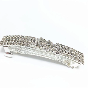 Detailed view of silver spring hair clip featuring multi-row crystal rhinestones