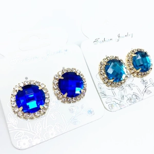 Fashion Round Acrylic Gemstone Stud Earrings With Stainless Steel Earring Post Rhinestone Halo Jewelry For Women Dating