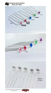 Dettaglio di forcine per capelli con fiori di cristallo 7cm, strass e presa a onda