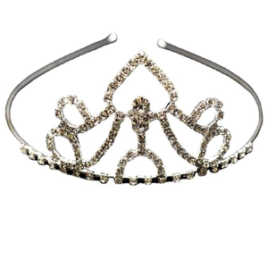 Serre-tête couronne argenté élégant avec strass en cristal en forme de cœur pour filles