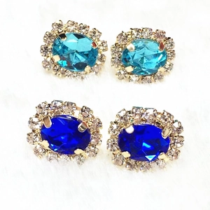 Vintage Oval Flower Stud Earrings For Women Alloy Rhinestone Gemstone Earrings Gold Tone Stainless Steel Post Fashion Jewelry