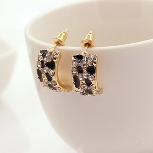 Boucles d'Oreilles Clous en C en Alliage de Style Coréen Imprimé Léopard Avec Strass et Tige en Acier Inoxydable Femme