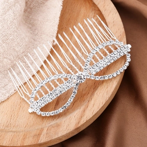 Peigne à Cheveux de Mariée Nœud Papillon en Strass Argent de Luxe Style Coréen Bijoux de Mariage en Alliage pour Femme
