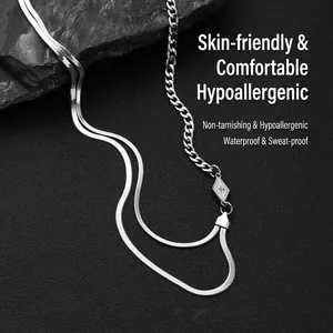 Unisex Titanium Steel Double Layer Patchwork Necklace With Rhombus Star Pendant Flat Snake Curb Chain Niche Design Sweater Jewelry